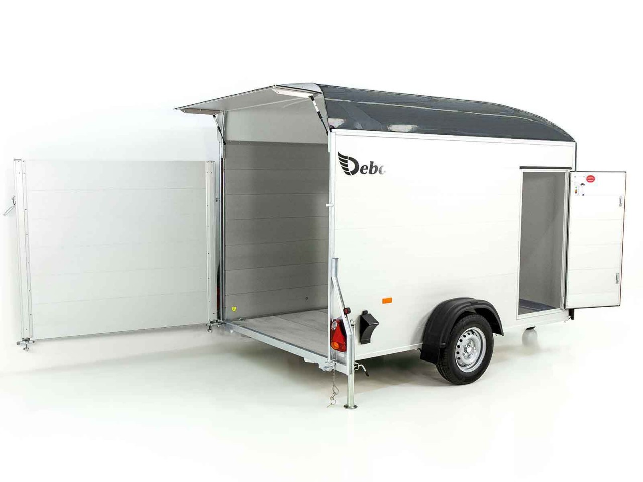 Debon Kofferanhänger C400 164x315cm H:200cm 1,3t|Alu, Polybug|Tür|grau-Neu